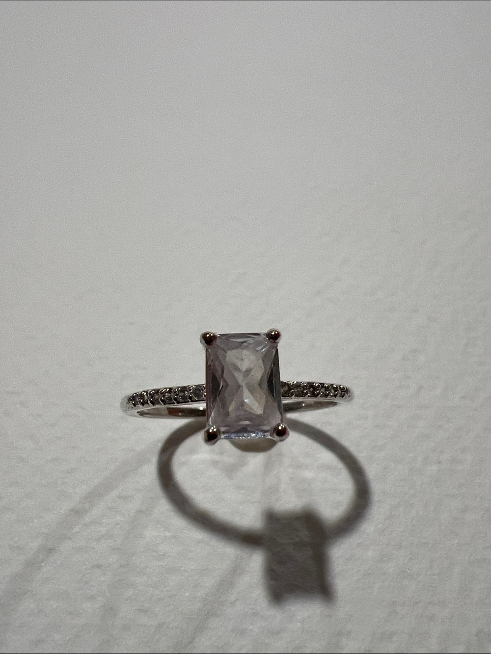 Silver Emerald-Cut Clear Stone Ring - White